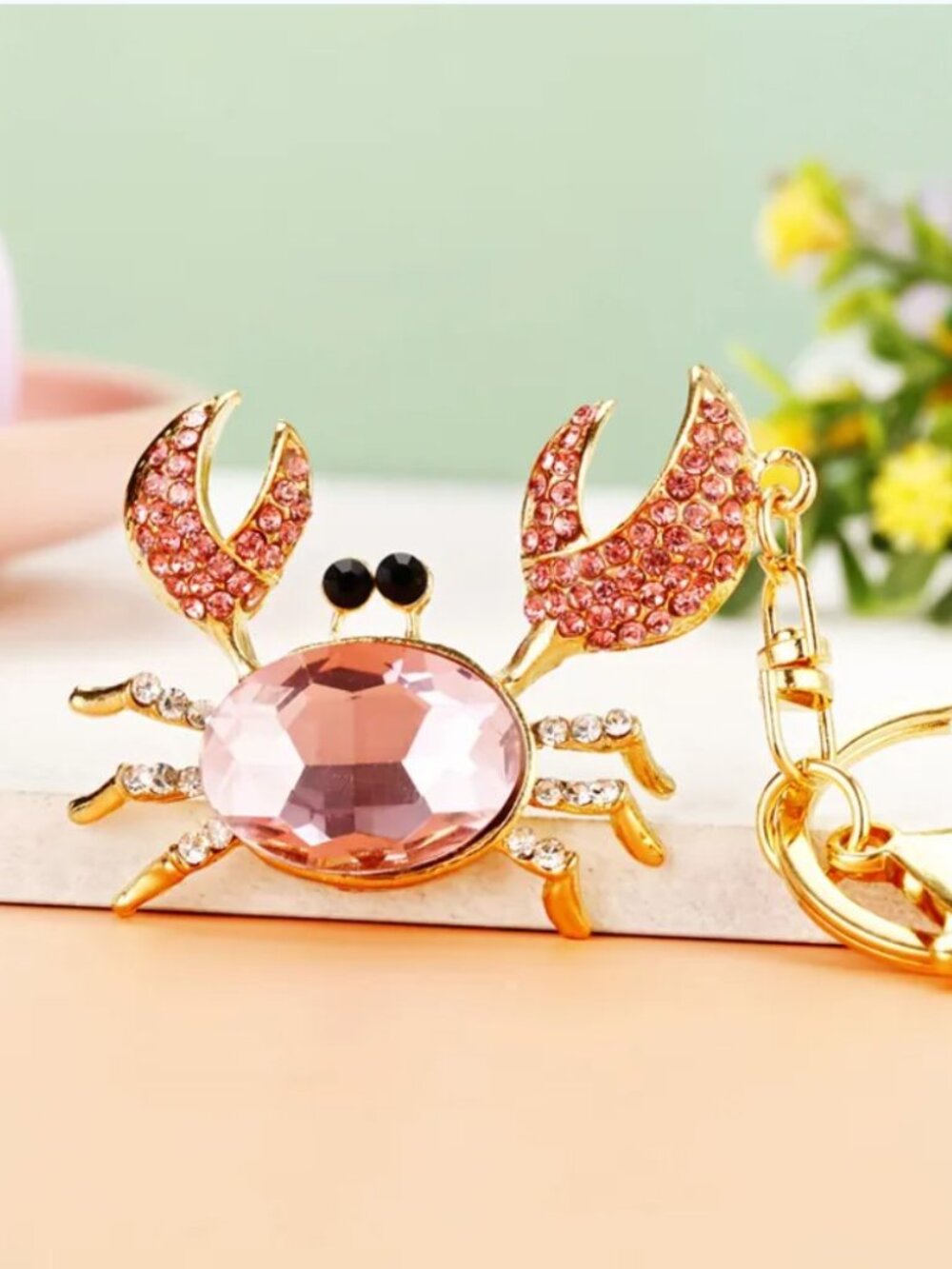 Gold Crab Charm Keychain / Bag Charm - Blue or Pink - Picture 3 of 4